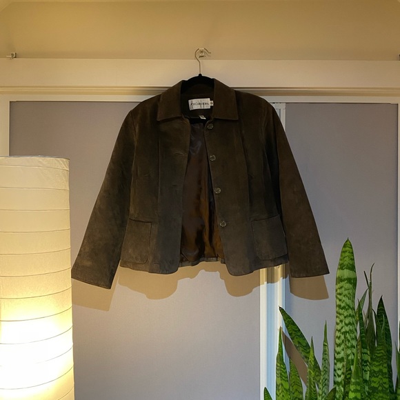 VINTAGE Brown Suede Jacket - Petite Medium - Picture 2 of 7